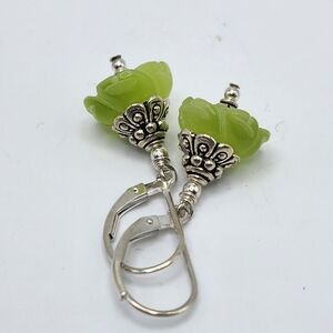 Sterling silver frosted flower rhinestone earrings.   Super cute!  Bright green